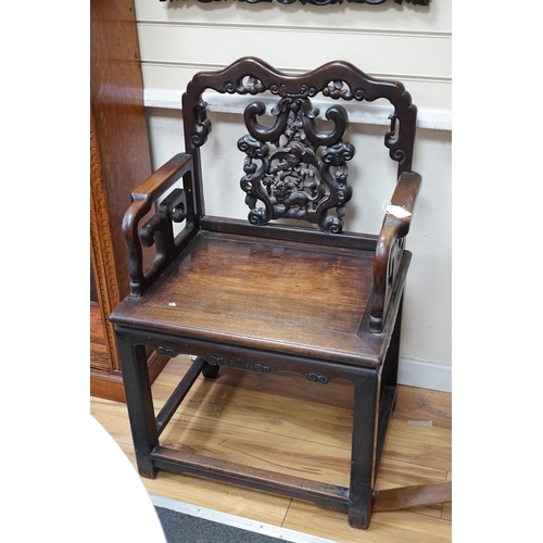 321 - A 19th century Chinese hongmu armchair, width 64cm *Please note the sale commences at 9am.