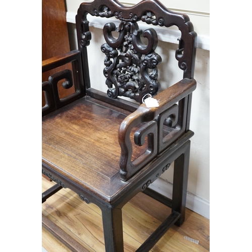 321 - A 19th century Chinese hongmu armchair, width 64cm *Please note the sale commences at 9am.