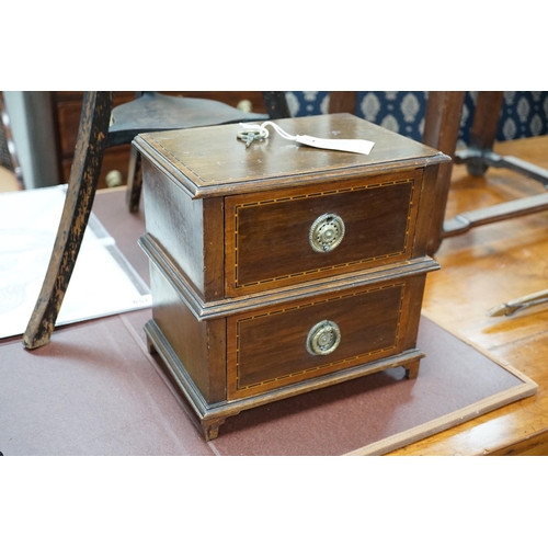 329 - An Edwardian ebonised jardiniere stand with brass liner, width 46cm, depth 46cm, height 85cm, and a ... 