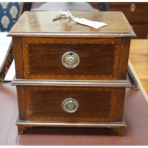 329 - An Edwardian ebonised jardiniere stand with brass liner, width 46cm, depth 46cm, height 85cm, and a ... 