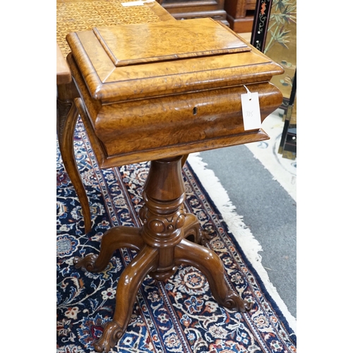 335 - A Victorian burr walnut sarcophagus work table, width 38cm *Please note the sale commences at 9am.... 