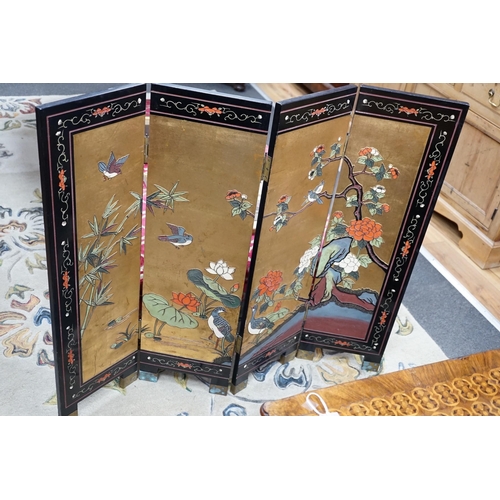 337 - A Chinese coromandel lacquer low four fold screen, height 92cm *Please note the sale commences at ... 