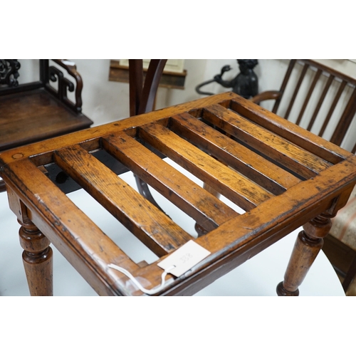 338 - An Edwardian oak and beech luggage rack, width 60cm *Please note the sale commences at 9am.