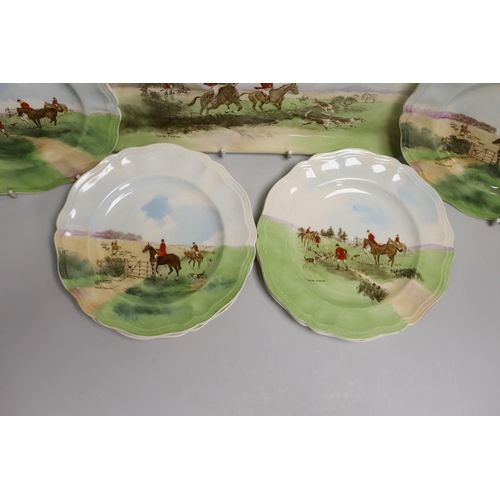 352 - A Royal Doulton series ware hunting sandwich set signed Charles Simpson, D6326