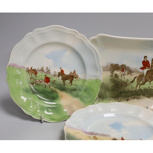 352 - A Royal Doulton series ware hunting sandwich set signed Charles Simpson, D6326