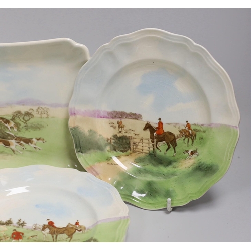 352 - A Royal Doulton series ware hunting sandwich set signed Charles Simpson, D6326