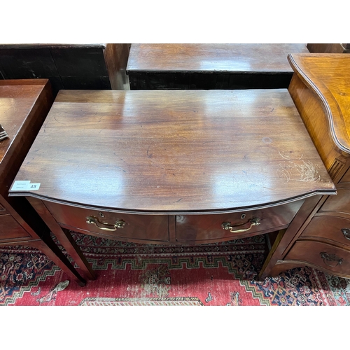 48 - A George III mahogany bowfront two drawer side table, width 86cm, depth 54cm, height 74cm *Please no... 