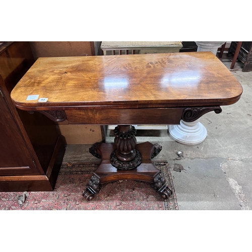 51 - An early Victorian rectangular rosewood folding tea table, width 91cm, depth 45cm, height 72cm *Plea... 