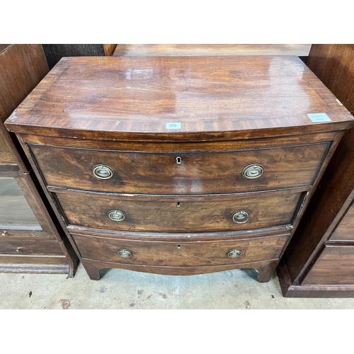 55 - A small Regency banded mahogany three drawer bowfront chest, width 77cm, depth 43cm, height 77cm *Pl... 