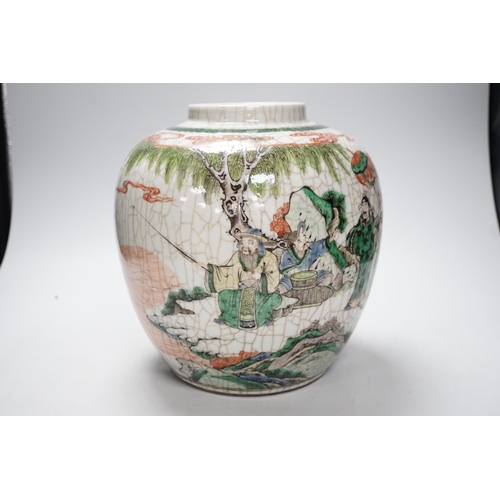 567 - A large Chinese famille verte crackle glaze jar, late 19th century, 25cm