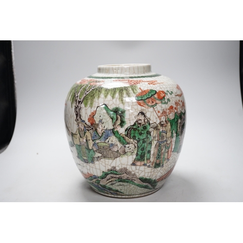 567 - A large Chinese famille verte crackle glaze jar, late 19th century, 25cm