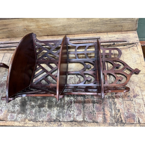 59 - An Edwardian fret cut corner wall bracket, width 54cm, height 92cm together with an Edwardian style ... 