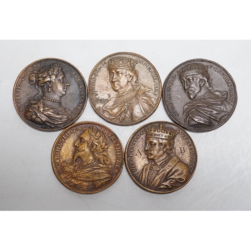 610A - British Historical medals  Five bronze medals of Monarchs from the Kings and Queens of England by J... 