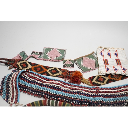 613 - A selection of tribal geometric beadwork, to include a waistband believed to be Zulu