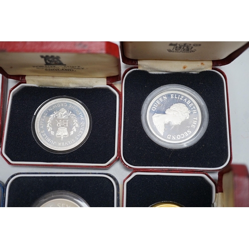 614 - Eight Royal Mint proof silver crowns and six Pobjoy Mint silver crowns