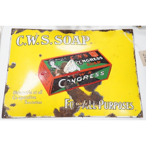 625A - A CWS Soap enamel sign (Congress Soap Co.) 39 x 54cm