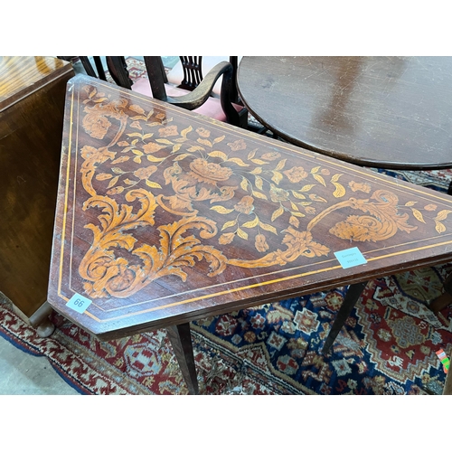 66 - A 19th century Dutch mahogany and floral marquetry inlaid walnut folding card table, width 104cm, de... 