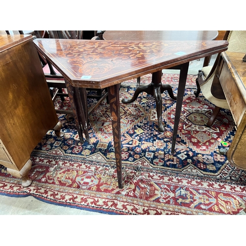 66 - A 19th century Dutch mahogany and floral marquetry inlaid walnut folding card table, width 104cm, de... 