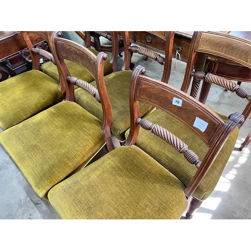 70 - A set of six Regency brass inlaid mahogany dining chairs *Please note the sale commences at 9am.... 