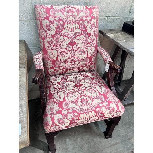 71 - A reproduction mahogany upholstered Gainsborough style library chair, width 65cm, depth 70cm, height... 