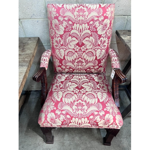 71 - A reproduction mahogany upholstered Gainsborough style library chair, width 65cm, depth 70cm, height... 