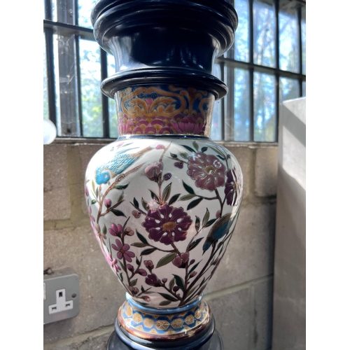 72 - A 19th century ebonised porcelain mounted pedestal, height 105cm *Please note the sale commences at ... 