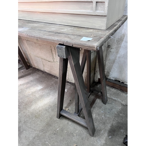 74 - A Victorian style trestle table with planked top, length 175cm, width 49cm, height 82cm *Please note... 