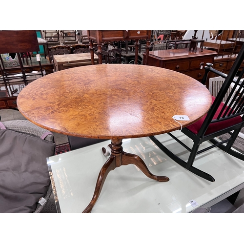 78 - A George III bird's eye maple circular tilt top tripod tea table, diameter 88cm, height 67cm *Please... 