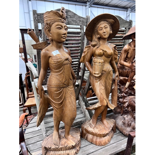 85 - Six Balinese carved hardwood figures, largest height 104cm *Please note the sale commences at 9am.... 