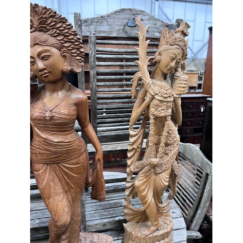 85 - Six Balinese carved hardwood figures, largest height 104cm *Please note the sale commences at 9am.... 