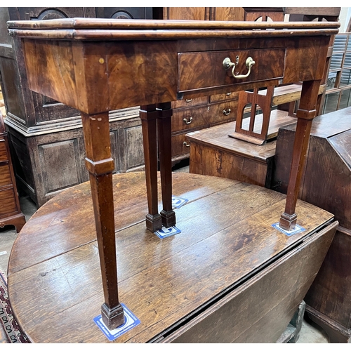 89 - A George III mahogany rectangular folding tea table, width 86cm, depth 42cm, height 73cm *Please not... 