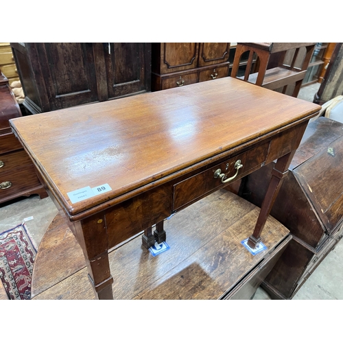 89 - A George III mahogany rectangular folding tea table, width 86cm, depth 42cm, height 73cm *Please not... 