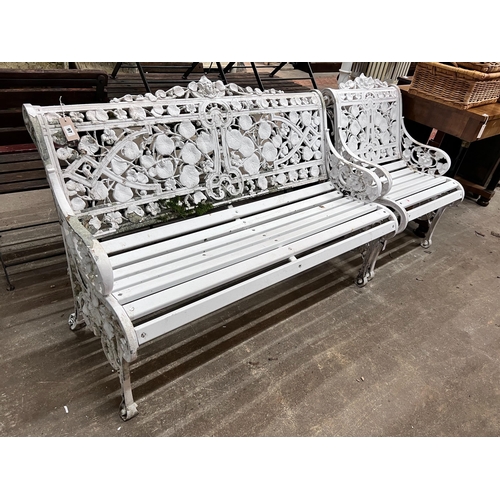 97 - A Victorian style 'Lily of the Valley' pattern aluminium slatted garden bench, length 128cm, depth 6... 