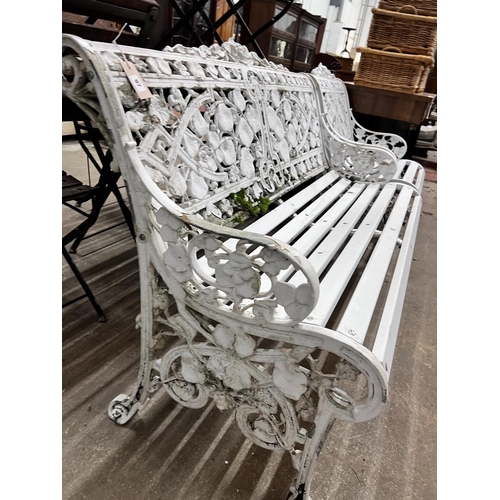 97 - A Victorian style 'Lily of the Valley' pattern aluminium slatted garden bench, length 128cm, depth 6... 