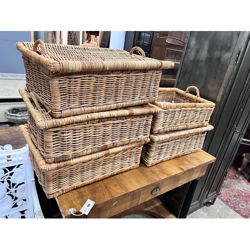 98 - Five assorted wicker baskets, largest width 56cm *Please note the sale commences at 9am.