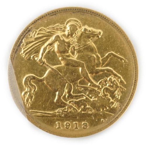 991 - Two gold sovereigns, Victoria 1898M and Edward VII 1910, a George V half sovereign 1913 and a France... 