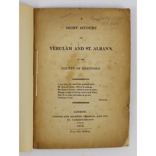 36 - ° ° HERTS: A Short Account of Verulam and St. Albans ... old limp leather cloth, sm.cr.8vo. 1815; Wi... 
