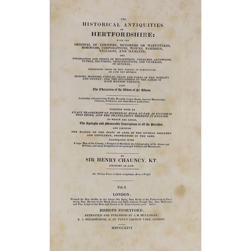 37 - ° ° HERTS: Chauncy, Sir Henry - The Historical Antiquities of Hertfordshire ... (new edition), 2 vol... 