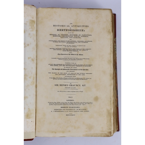 37 - ° ° HERTS: Chauncy, Sir Henry - The Historical Antiquities of Hertfordshire ... (new edition), 2 vol... 