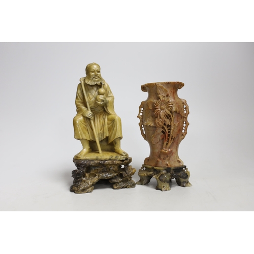 Two Chinese soapstone carvings, 19cm