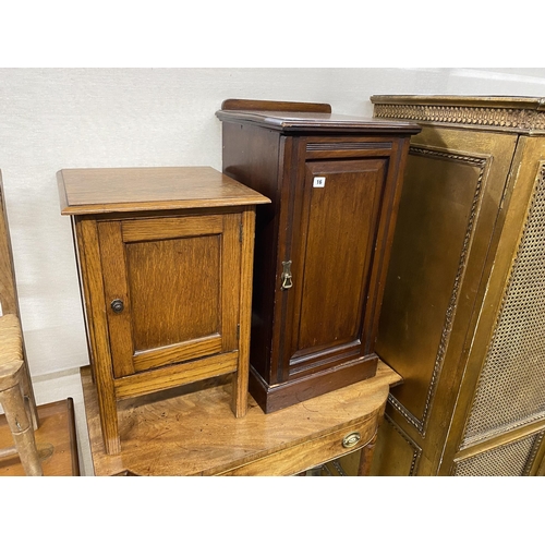 16 - A late Victorian mahogany bedside cabinet, height 78cm, a later oak cabinet and a rush seat child's ... 