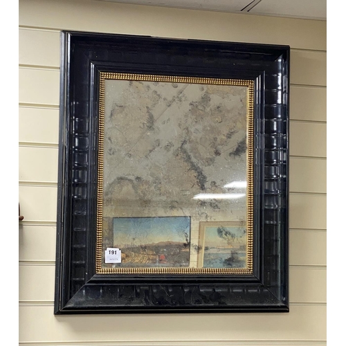191 - A Victorian style rectangular ebonized framed wall mirror, with gilt slip, width 62cms, height 72cms... 