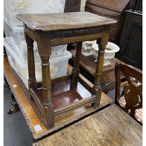 192 - An 18th century oak joint stool width 44cms, depth 28cms, height 57cms.