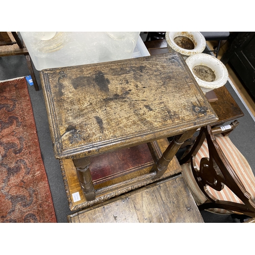 192 - An 18th century oak joint stool width 44cms, depth 28cms, height 57cms.