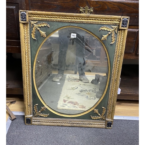 193 - A 19th century French giltwood and composition wall mirror with oval plate width 64cms, height 80cms... 