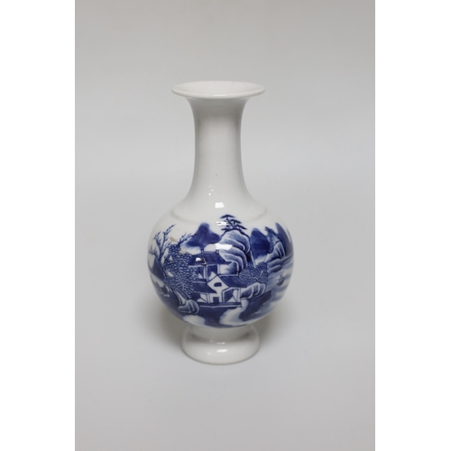255 - A Chinese blue and white small landscape vase, Jiaqing period, c.1800, 17cm