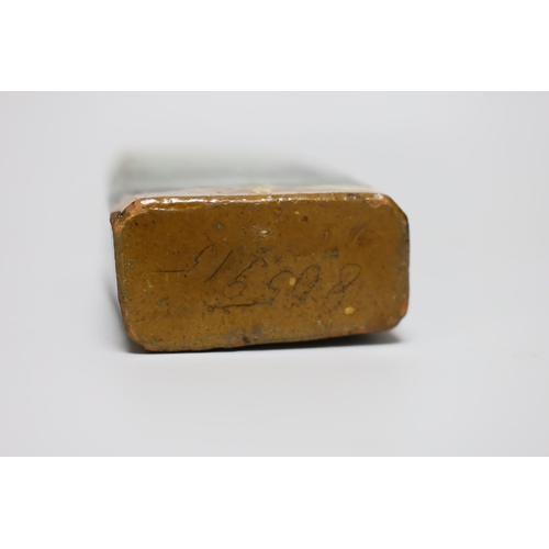 257 - A 19th century green glazed terracotta Sgraffito flask, 19cm