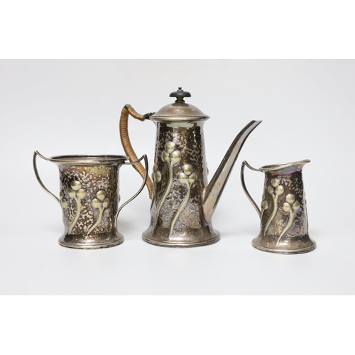 261 - A Mappin and Webb Art Nouveau plated three piece coffee set