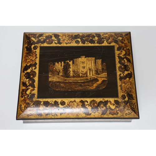 263 - A Victorian Tunbridge Ware ebony 'Hever Castle' sewing box, 27cm wide