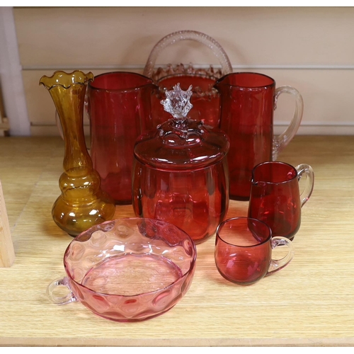 267 - A collection of Victorian cranberry glassware